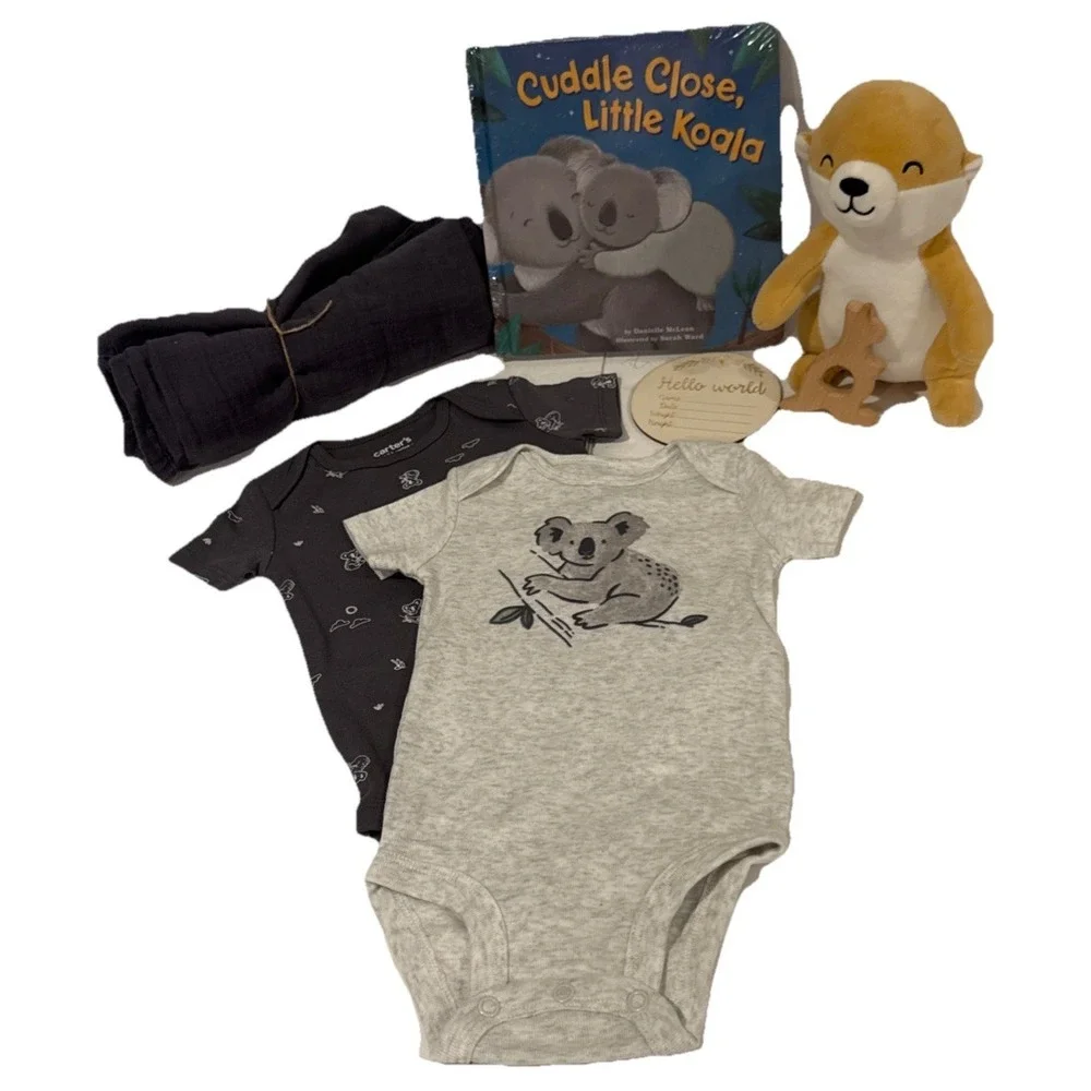 Baby Boy Baby Shower Koala Gift Box With Koala Book, Lovey, & Bodysuits Toy New